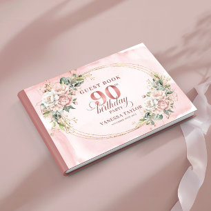 Graceful Dusty Pink Gold Greenery 90th Birthday Guest Book