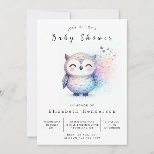 Graceful Editable Owl Baby Shower Invitation
