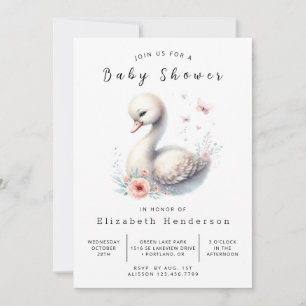 Graceful Editable Swan Baby Shower Invitation