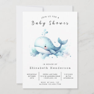 Graceful Editable Whale Baby Shower Invitation