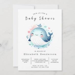 Graceful Editable Whale Baby Shower Invitation