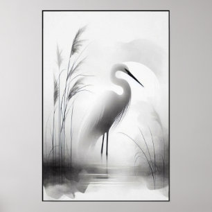 Graceful Egret In Soft Marsh Poster