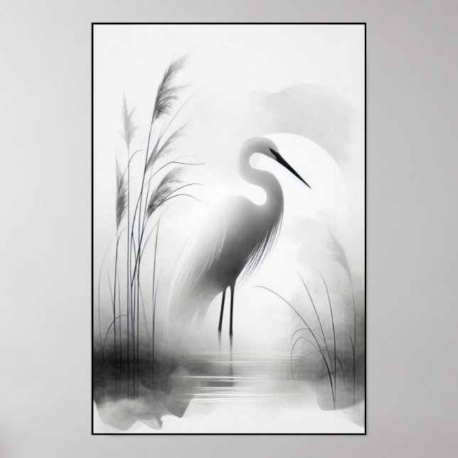 Graceful Egret In Soft Marsh Poster (Front)