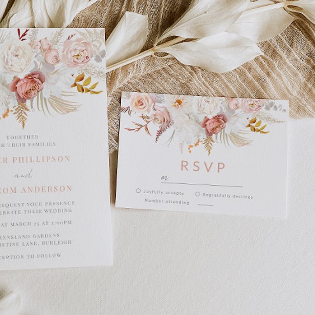 Graceful Elegance: Flawless Blush Floral Wedding RSVP Card (Creator Uploaded)