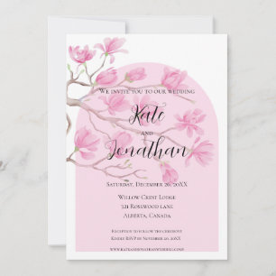 Graceful Elegant Pink Magnolia Garden  Invitation
