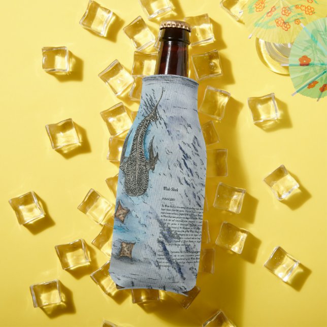 Graceful Endangered Whale Shark Watercolour Bottle Cooler (In Situ Summer)