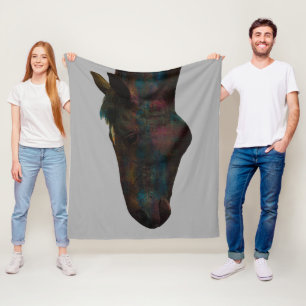 Graceful Equine Sip: Colourful Horse Head Design Fleece Blanket