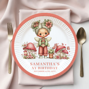 Graceful Fairy 4th Birthday Blush Flowers Paper Plate
