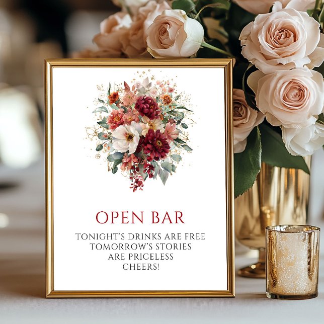 Graceful Fall Burgundy Floral Open Bar Tabletop Poster (Graceful Fall Burgundy Floral Open Bar Tabletop

)