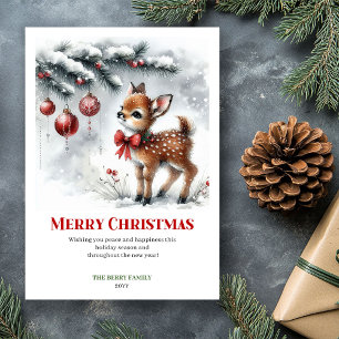 Graceful Fawn Cozy Watercolor Snowy Christmas Card