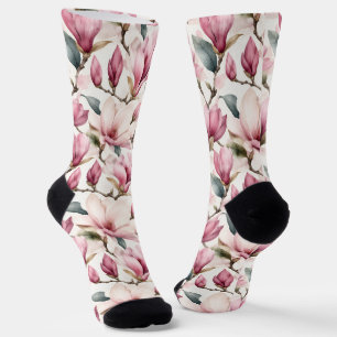 Graceful Feminine Watercolor Magnolias Socks