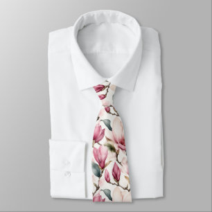 Graceful Feminine Watercolor Magnolias Tie