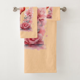 Graceful Flamingo Walk Pink Watercolor Art Bath Towel Set