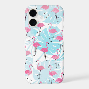 Graceful flamingos and monstera leaves