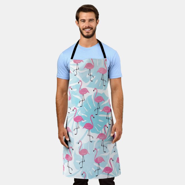 Graceful flamingos and monstera leaves apron (Worn)