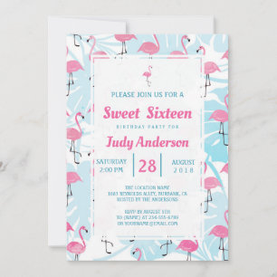 Graceful flamingos and monstera leaves             invitation