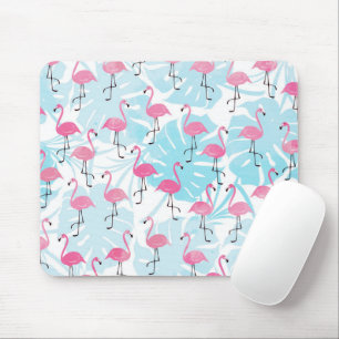 Graceful flamingos and monstera leaves mouse pad