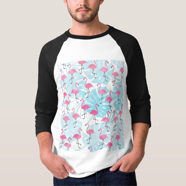 Graceful flamingos and monstera leaves T-Shirt (Front)