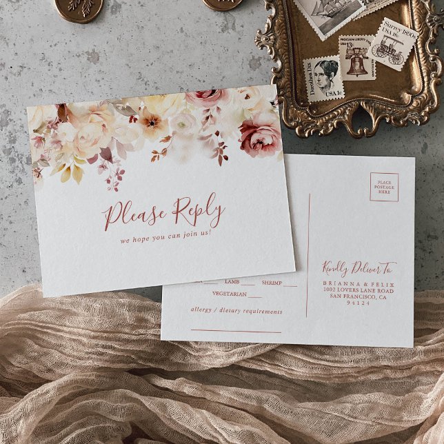 Graceful Floral Menu Choice RSVP Postcard (Creator Uploaded)