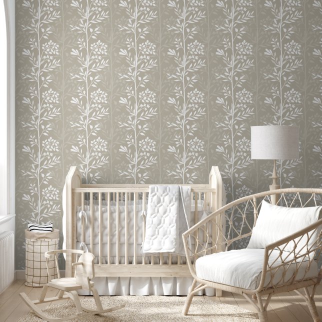 Graceful Floral Neutral Beige Minimal Chic Wallpaper (Kids)