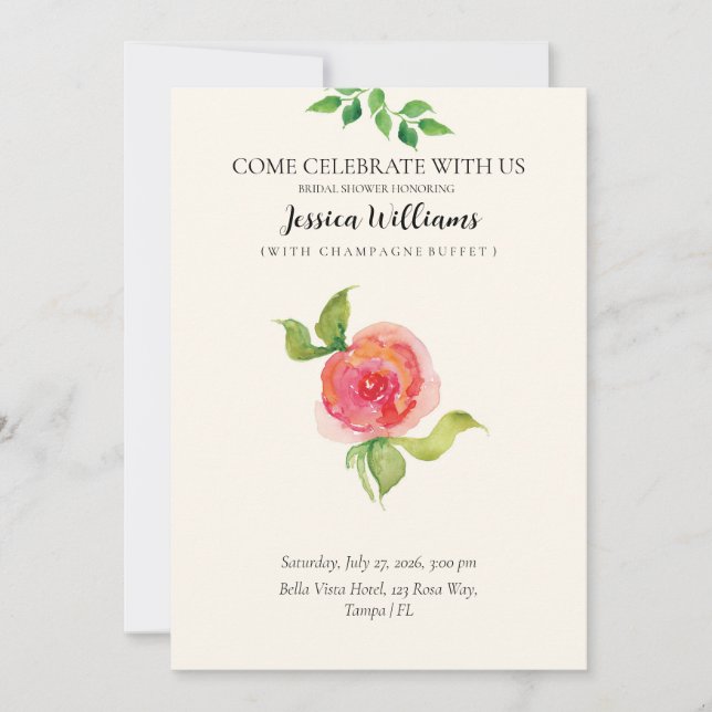 Graceful Floral Wedding Bridal Shower Invitation (Front)