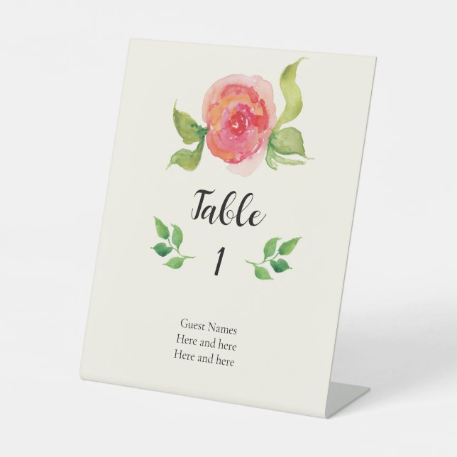 Graceful Floral Wedding Table Number Pedestal Sign (Front)