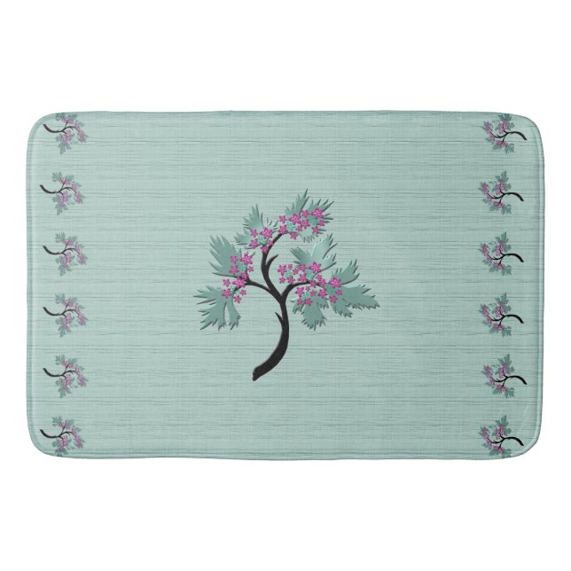 Graceful Flowering Tree Green + Plum Bath Mat (Front)