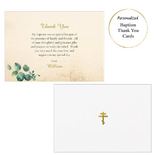 Graceful Foliage Orthodox Christian Baptism        Thank You Card