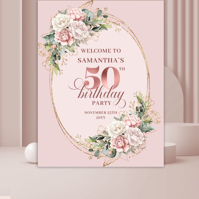 Graceful Garden Floral 50th Birthday Backdrop Tapestry (Graceful Garden Floral 50th Birthday Backdrop)
