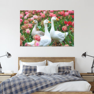 Graceful Geese in Blooming Garden Animal Lover Canvas Print