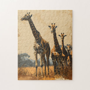 Graceful Giants: Vintage Giraffes Postcard Jigsaw Puzzle