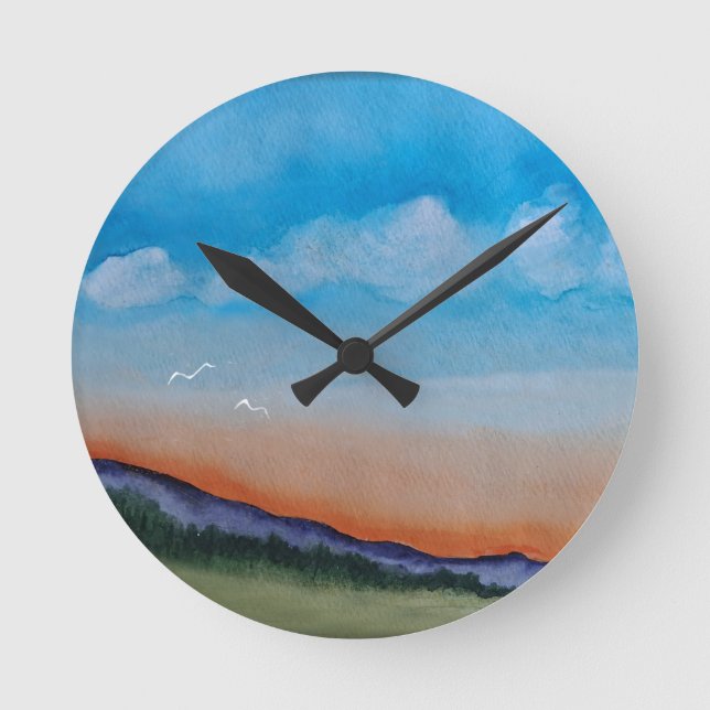 Graceful Glowing Sunset Hills Round Clock (Front)