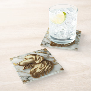 Graceful Golden Retriever Marble Aesthetic Glass Coaster