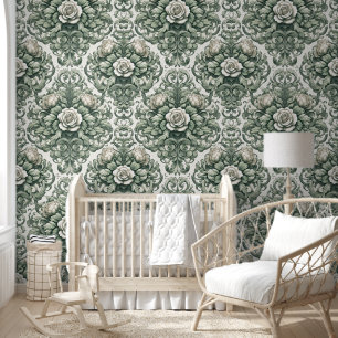 Graceful Green and White Botanical Bliss Wallpaper