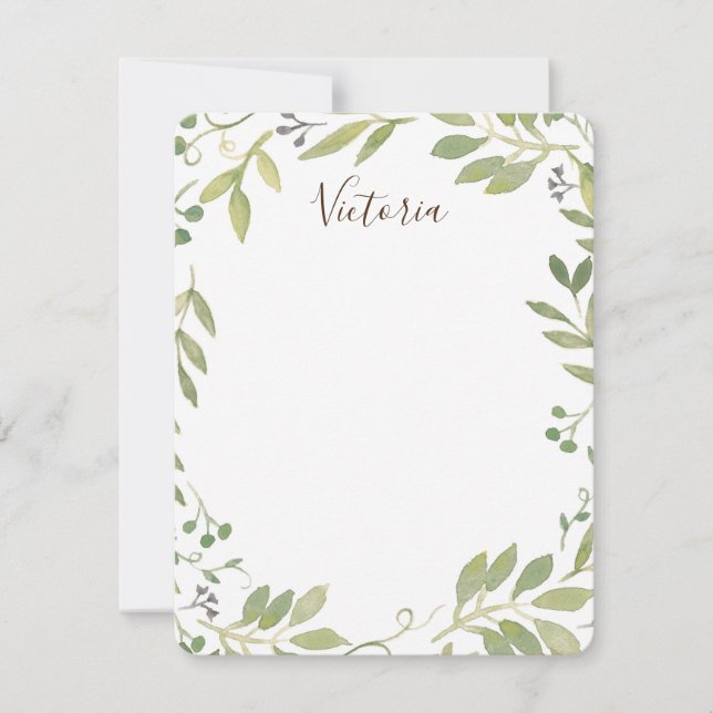 Graceful Greenery Flat Note Card (Front)