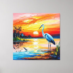 Graceful Heron in a Serene Pond Canvas Print