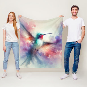 Graceful Hummingbird in Watercolor Fleece Blanket