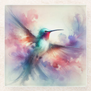 Graceful Hummingbird in Watercolor Glass Coaster