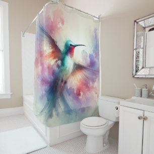 Graceful Hummingbird in Watercolor Shower Curtain