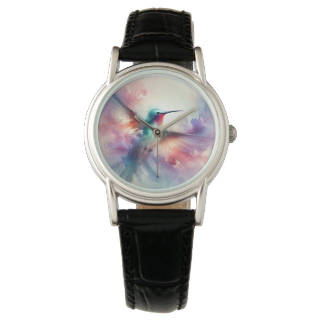 Graceful Hummingbird in Watercolor Watch (Front)