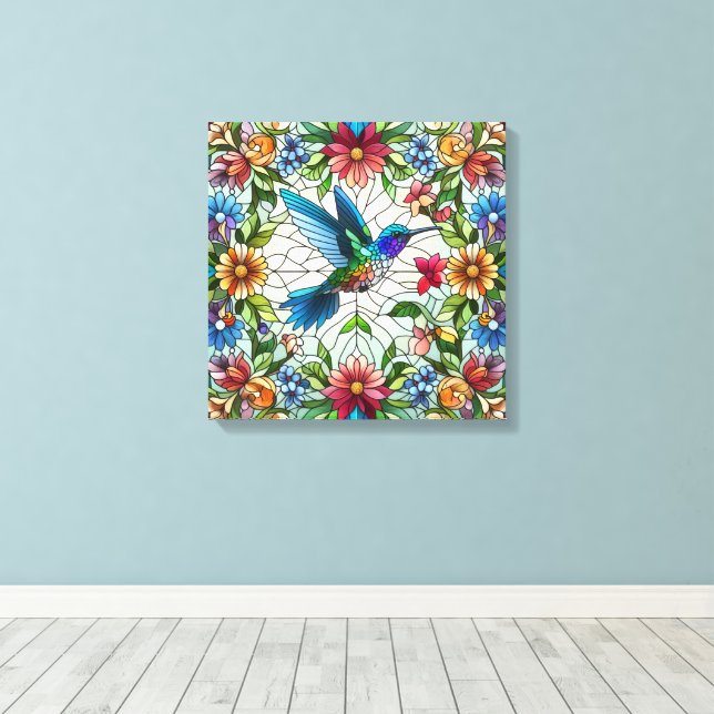Graceful Hummingbird with Stained Glass Effect Canvas Print (Insitu(Wood Floor))