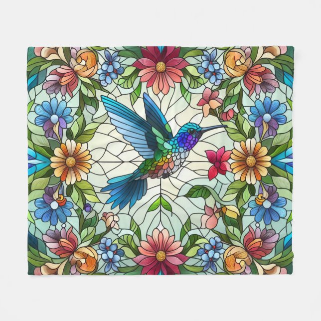 Graceful Hummingbird with Stained Glass Effect Fleece Blanket (Front (Horizontal))