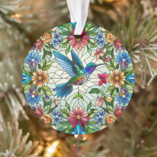 Graceful Hummingbird with Stained Glass Effect Ornament