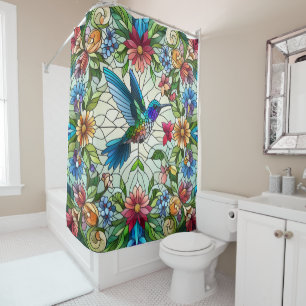 Graceful Hummingbird with Stained Glass Effect Shower Curtain