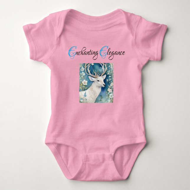 Graceful in Bloom: Snow-White Deer  Baby Bodysuit (Front)