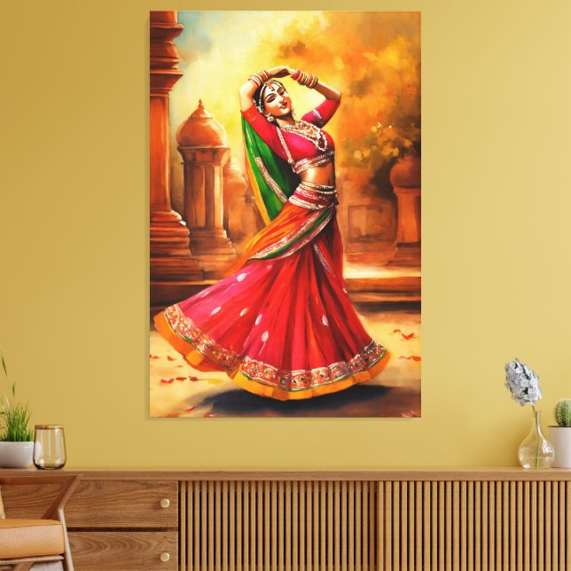  Graceful Indian Dancer in Vibrant Attire Canvas Print (Insitu(LivingRoom))