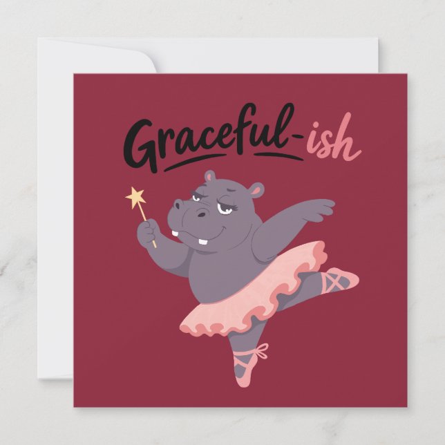 Graceful-ish Hippo Ballerina Invitation (Front)