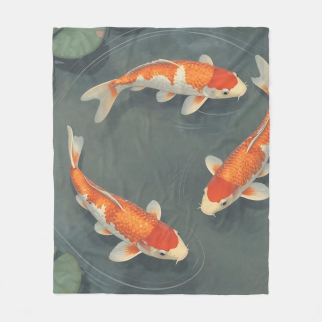 Graceful Koi Fish Pond Serenity Design Fleece Blanket (Front)
