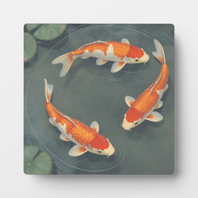 Graceful Koi Fish Pond Serenity Design Plaque (Front)