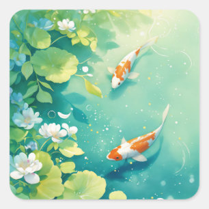 Graceful Koi in a Tranquil Pond Square Sticker